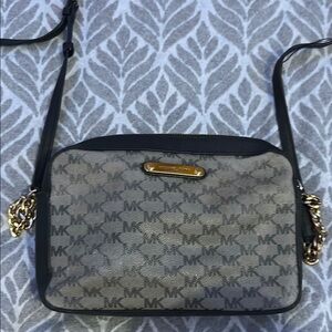 Michael Kors Monogram Crossbody Bag - Black and Gold